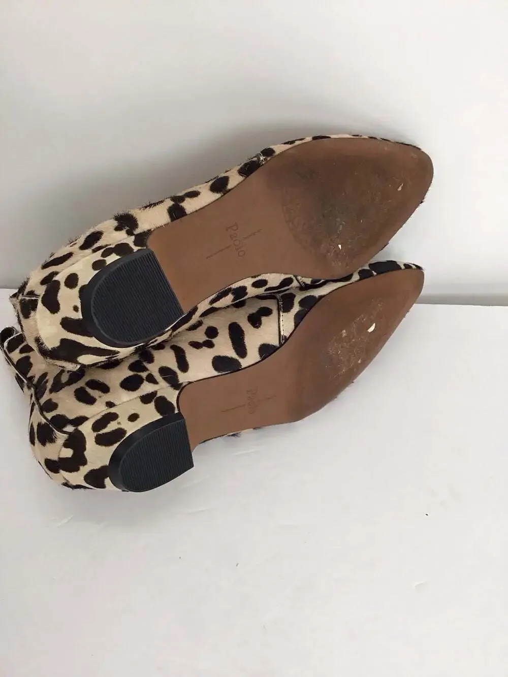 Linea Paolo Leopard Print Calf Hair Pointed Toe Chelsea Ankle Boots Womens 7M